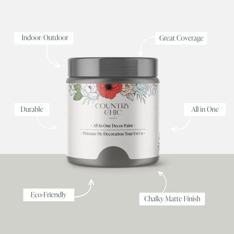 Country Chic Paint طلاء الطباشير الشامل بأسلوب ريفي للأثاث، الخزائن، ديكور المنزل، صديق للبيئة، لمسة نهائية غير لامعة، مع برايمر وطبقة علوية مدمجة للخشب، المعدن - حجر مرصوف (رمادي) - ربع 32 أونصة (950 مل) - Image 2